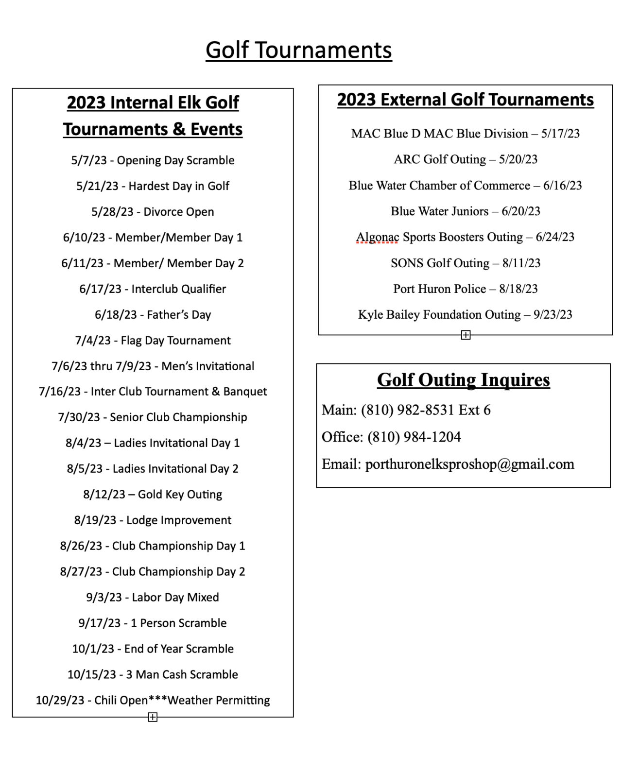 Golf Tournaments Elks Lodge 343